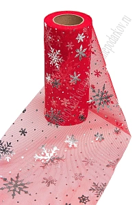 Фатин "Снежинки" 15 см*15 ярд (SF-3776) красный/серебро